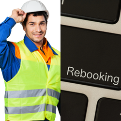 Local service worker beside a rebooking button, representing the value of repeat customer bookings.